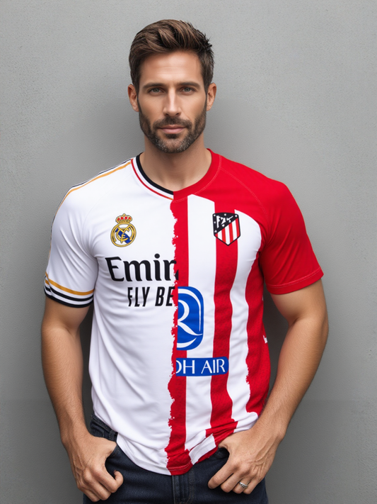 Real Madrid vs. Atlético Madrid half and half jersey